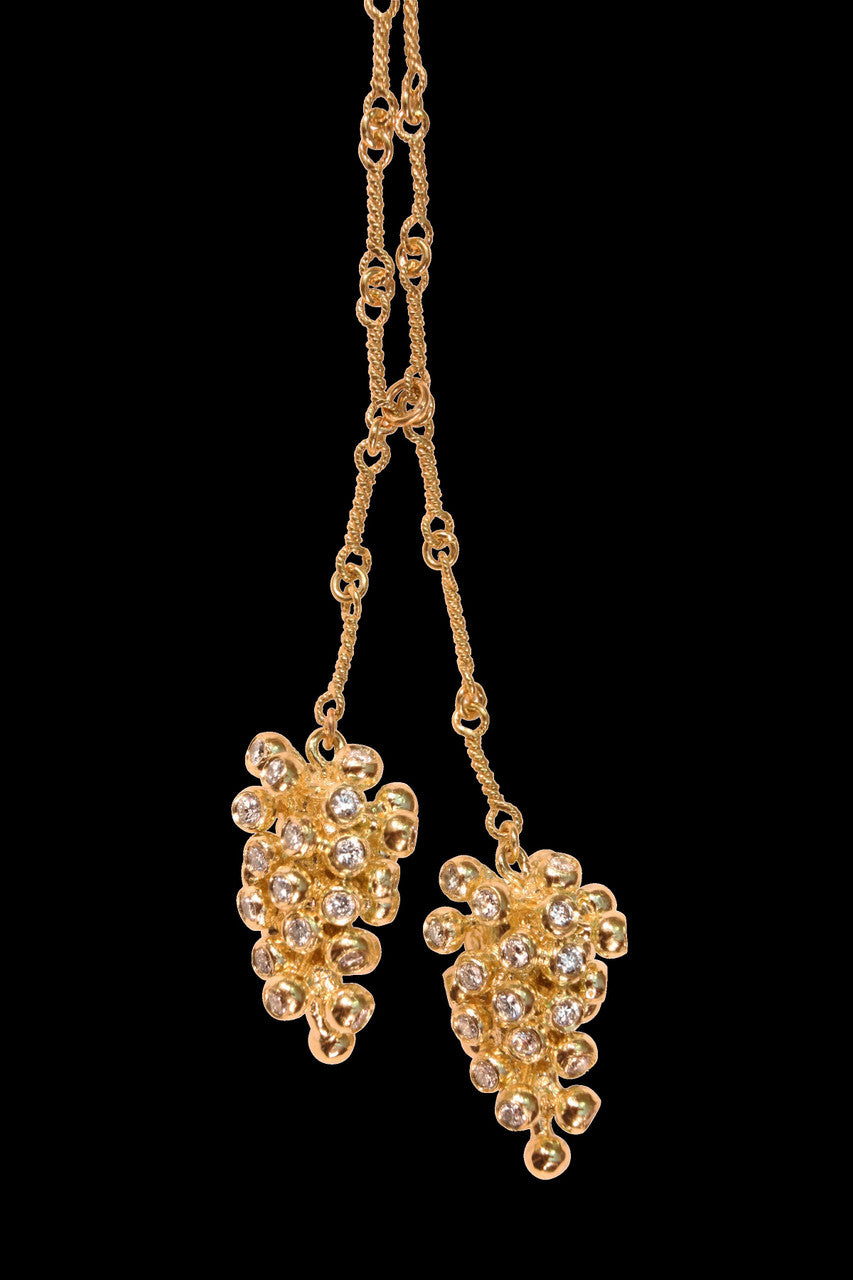 Grapes Necklace-18K Gold with Diamonds, Lariat Style on Hand-made Chain-5
