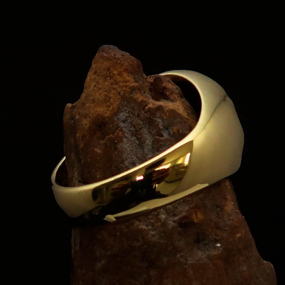 Perfectly domed Men's Solid Line Pentagram Ring Red - Brass