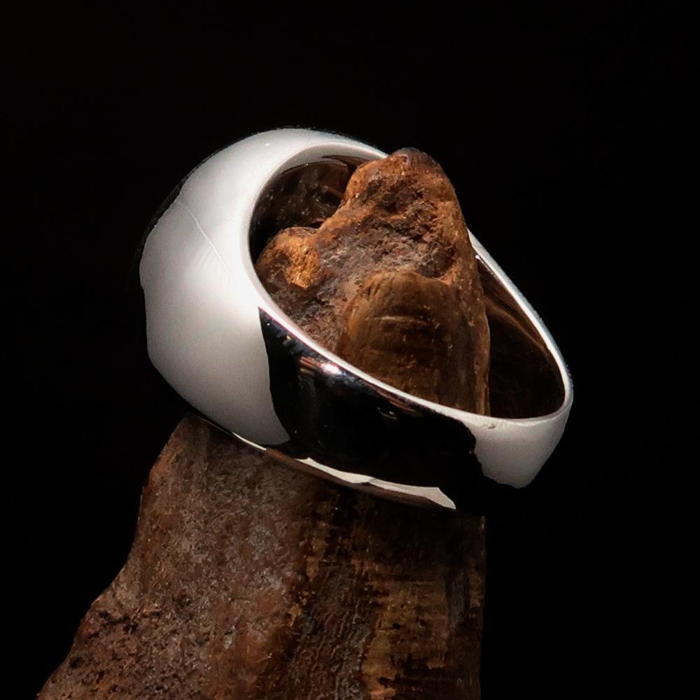 Perfectly crafted Men's Solid Line Pentagram Ring Black - Sterling Silver