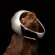 Perfectly crafted Men's Solid Line Pentagram Ring Black - Sterling Silver