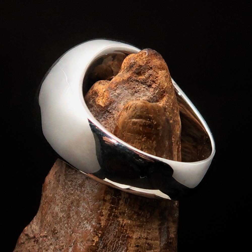 Perfectly crafted Men's Solid Line Pentagram Ring red - Sterling Silver