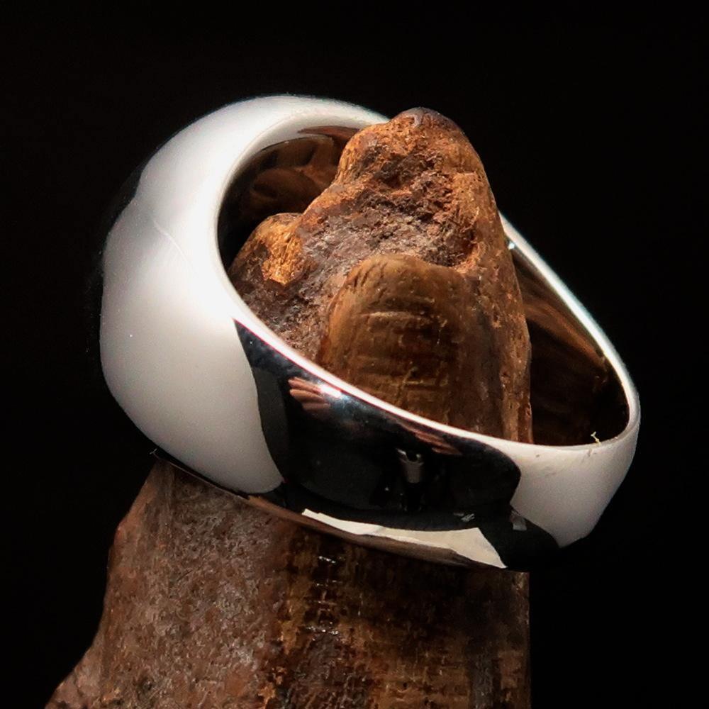 Perfectly crafted Men's Solid Line Pentagram Ring green - Sterling Silver