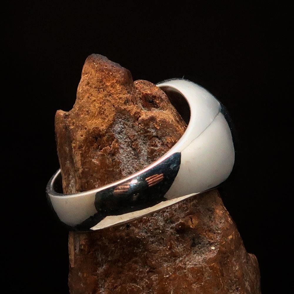 Perfectly domed Men's Two-Tone Matte Solid Line Pentagram Ring - Sterling Silver