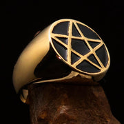 Perfectly crafted Men's Solid Line Pentagram Ring Black - Brass