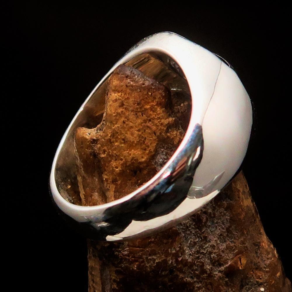 Perfectly domed Men's Solid Line Pentagram Ring Black - Sterling Silver