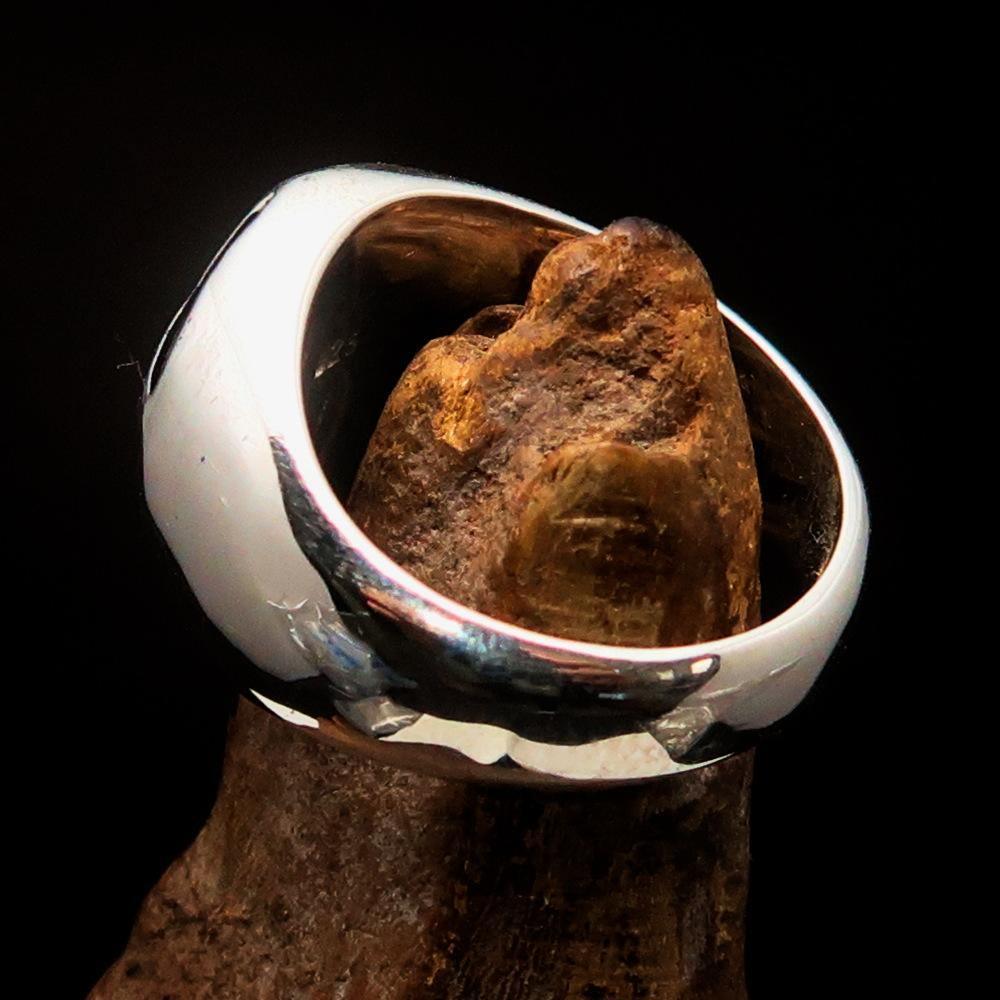 Perfectly domed Men's Solid Line Pentagram Ring Black - Sterling Silver