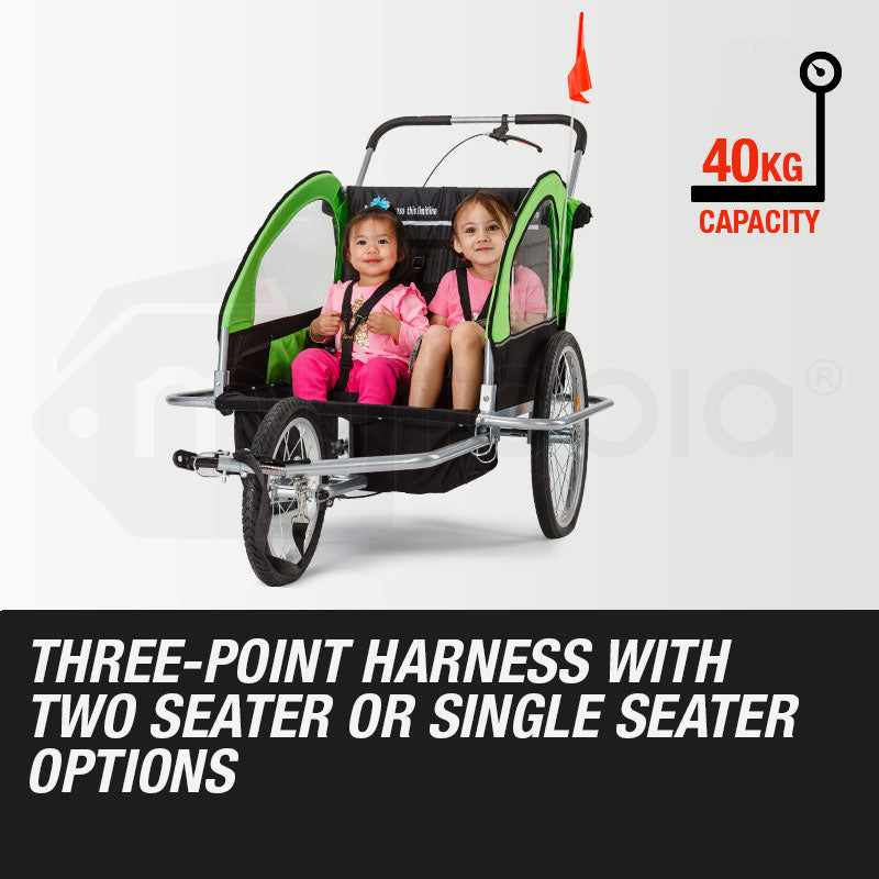 NNEMB Kids Bike Trailer Bicycle Pram Stroller Children Jogger Green-3