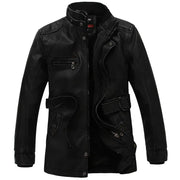 Mens PU Leather Fleece Lined Winter Jacket (Coffee thin)