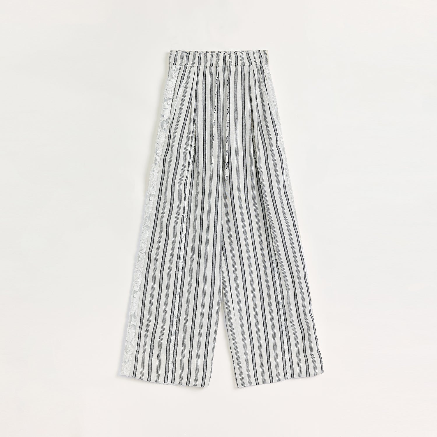 "Fashion Tension" Linen Vertical Stripe Drape Wide Leg Casual Pants