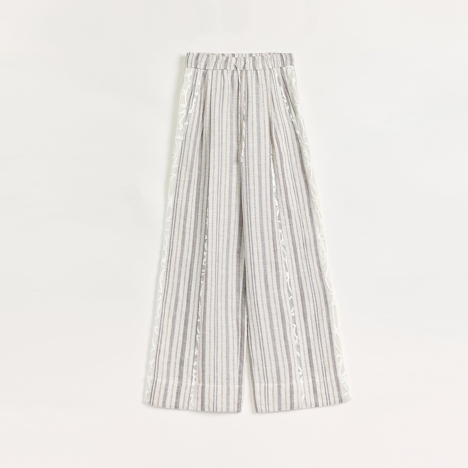 "Fashion Tension" Linen Vertical Stripe Drape Wide Leg Casual Pants