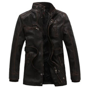 Mens PU Leather Fleece Lined Winter Jacket (Coffee Fleece)