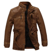 Mens PU Leather Fleece Lined Winter Jacket (Yellow thin)