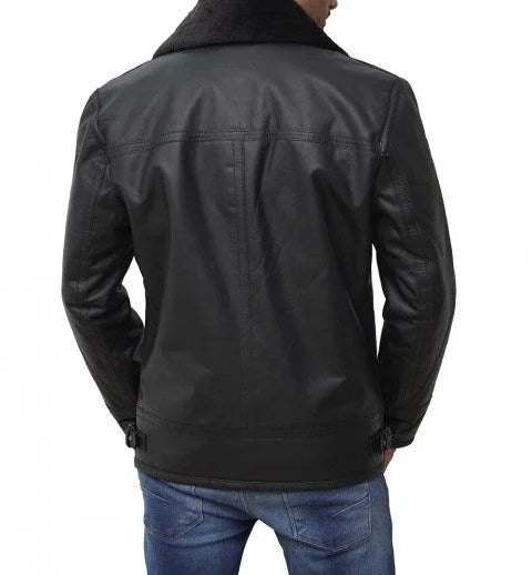 Black Shearling Lined Leather Jacket Mens - 3XL