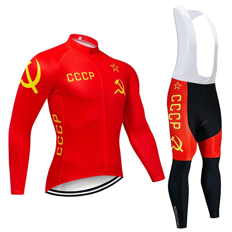 CCCP Cycling Jersey 9D Bib Set MTB Uniform Red Bike Clothing Spring/Autumn Quick Dry Bicycle Clothes Mens Long Cycling Wear