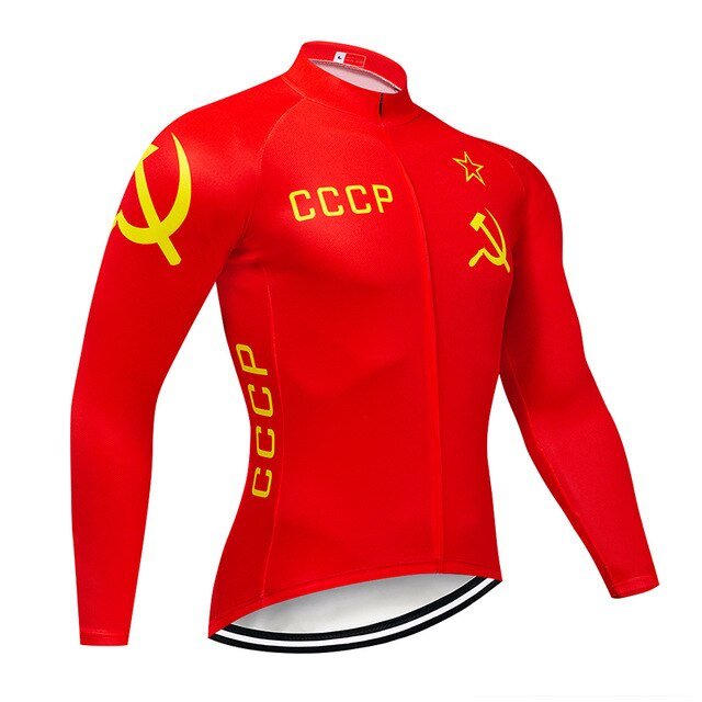 CCCP Cycling Jersey 9D Bib Set MTB Uniform Red Bike Clothing Spring/Autumn Quick Dry Bicycle Clothes Mens Long Cycling Wear