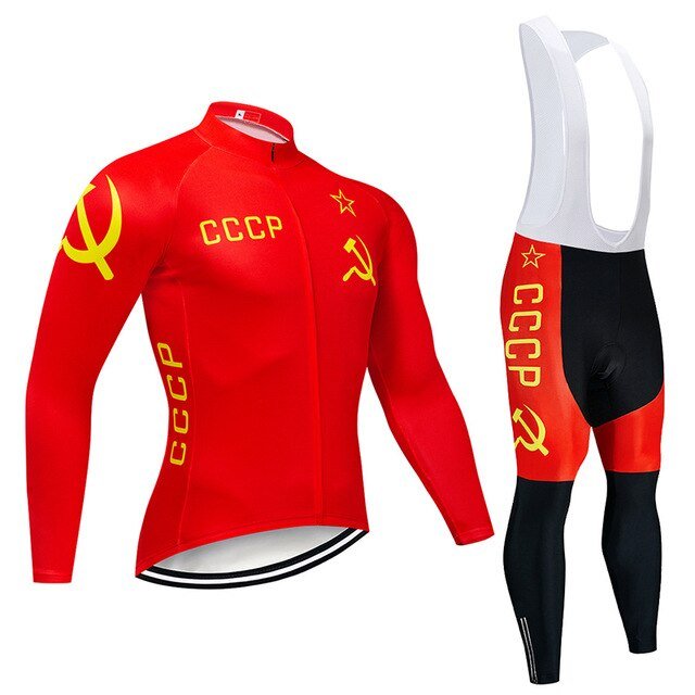 CCCP Cycling Jersey 9D Bib Set MTB Uniform Red Bike Clothing Spring/Autumn Quick Dry Bicycle Clothes Mens Long Cycling Wear