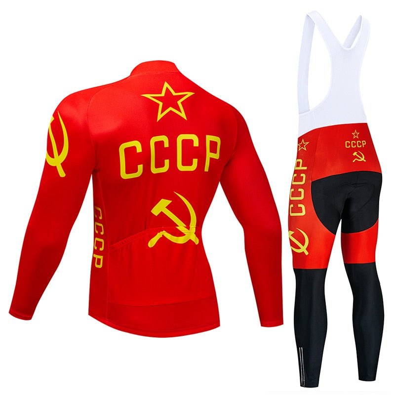 CCCP Cycling Jersey 9D Bib Set MTB Uniform Red Bike Clothing Spring/Autumn Quick Dry Bicycle Clothes Mens Long Cycling Wear