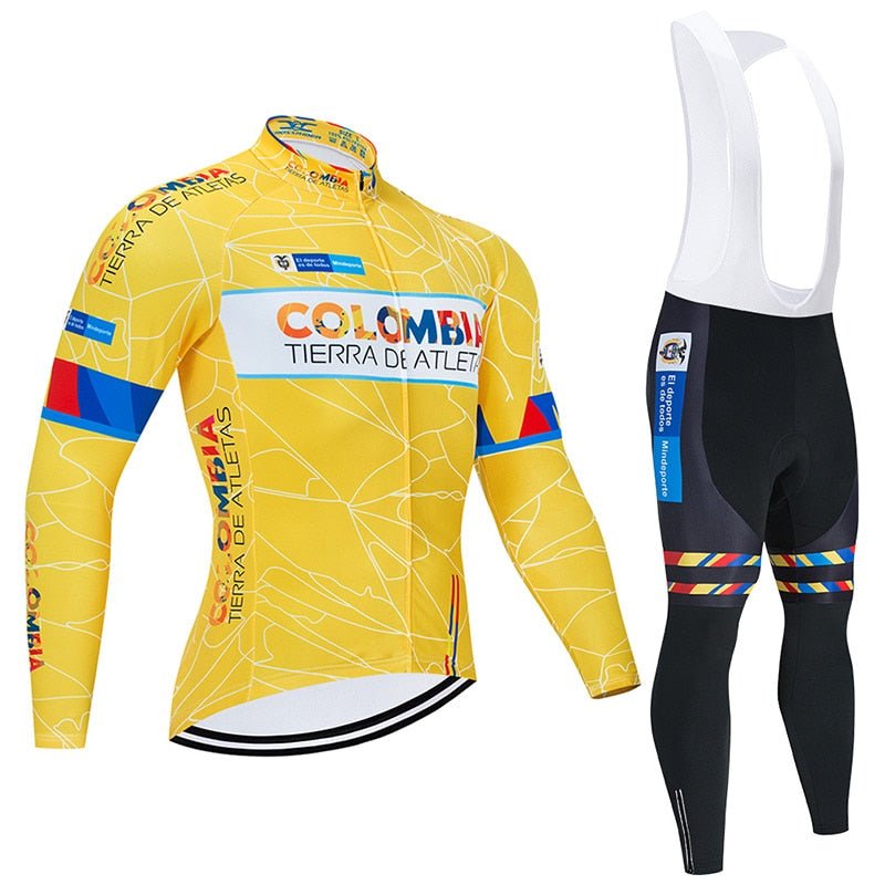 COLOMBIA  Cycling Jersey 9D Bib Set MTB Uniform Bike Clothing Quick Dry Spring/Autumn Bicycle Clothes Mens Long Cycling Wear
