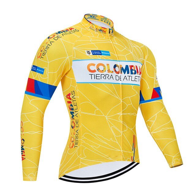 COLOMBIA  Cycling Jersey 9D Bib Set MTB Uniform Bike Clothing Quick Dry Spring/Autumn Bicycle Clothes Mens Long Cycling Wear