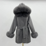 Oversized Fur Collar Hooded Double-Sided Wool Coat – Luxurious Warmth
