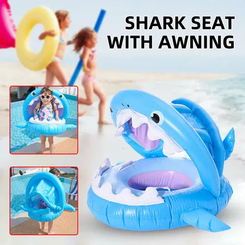 Inflatable Swimming Ring For Kids With Awning Shark Seat NOSTOPSHOP