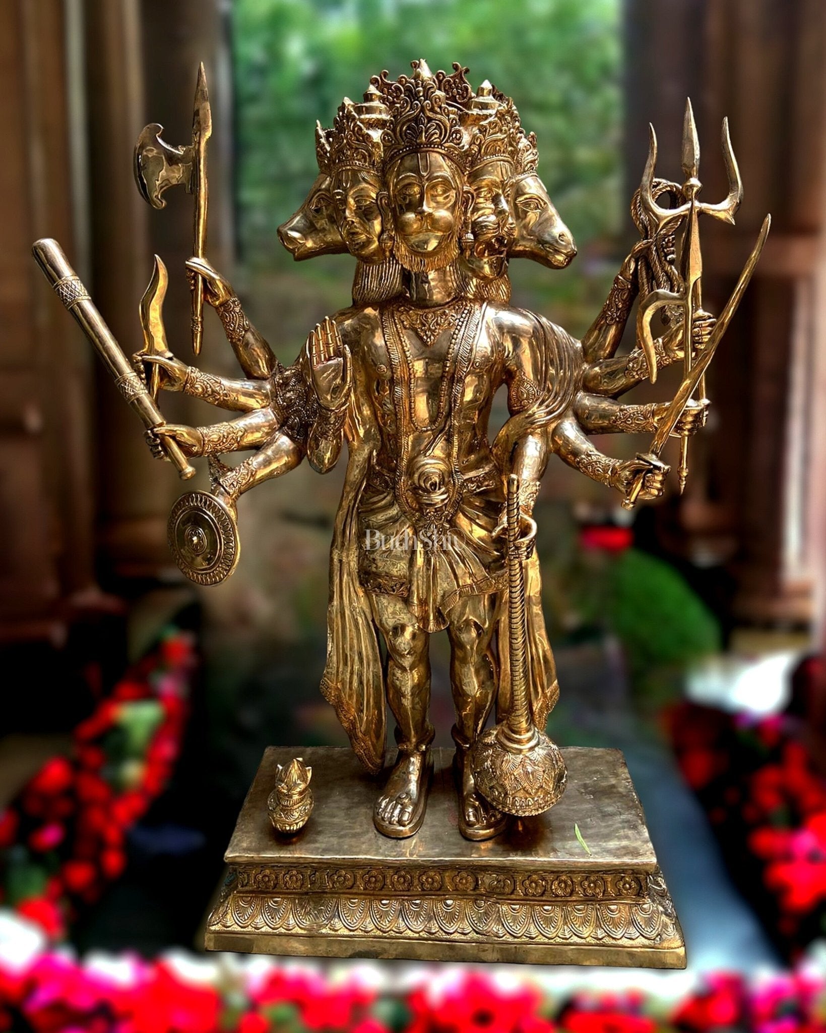 Majestic 75-inch Tall Brass Panchmukhi Hanuman Statue-0