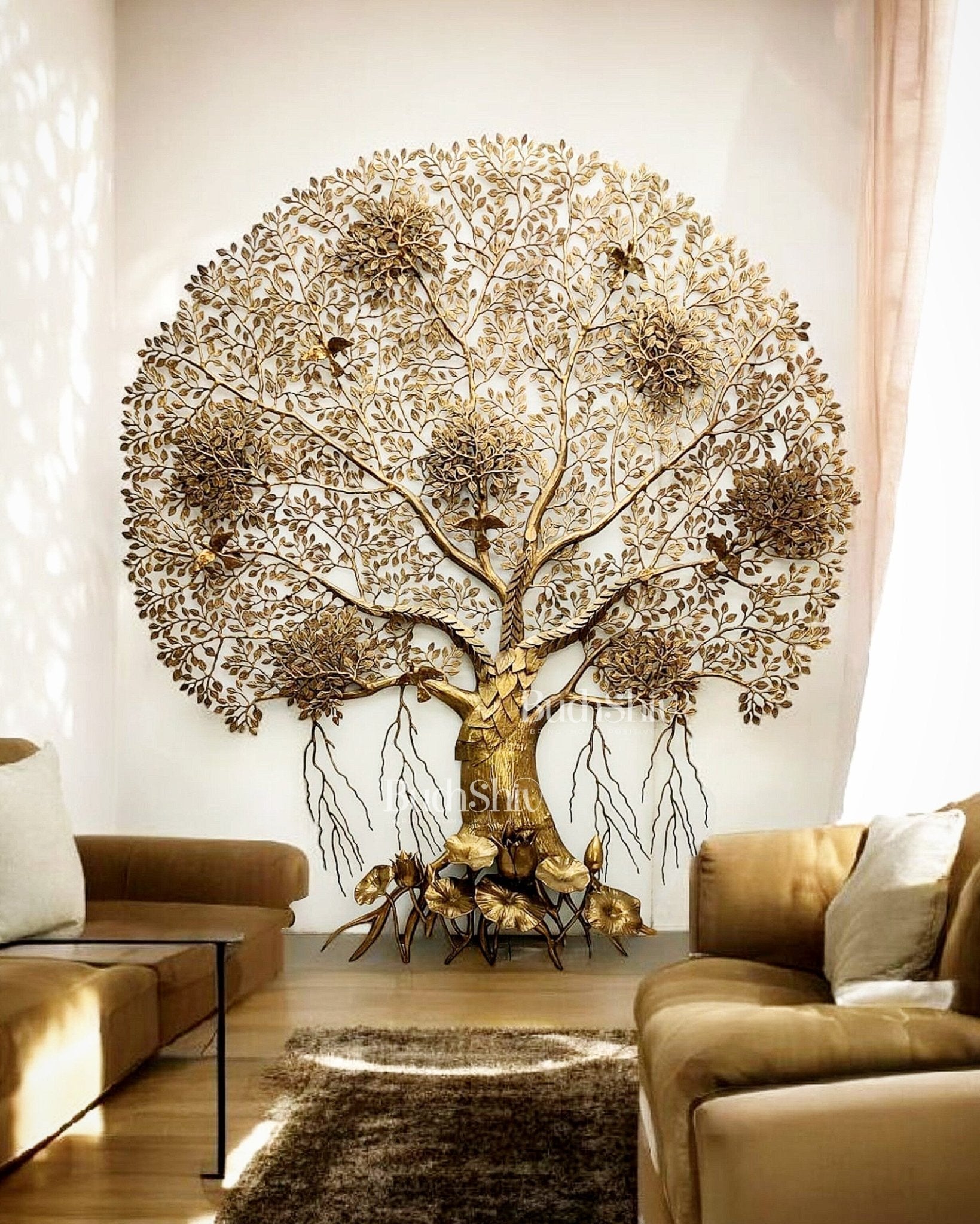 Majestic Brass Kalpavriksha Tree Wall Hanging – 75" x 68" x 10" | Grand Statement Piece-0