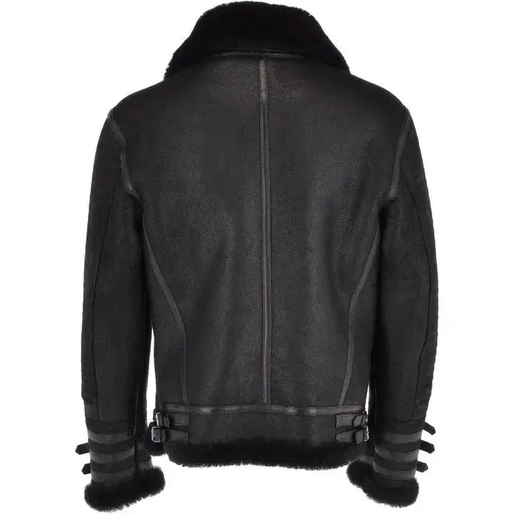 Men's Black Aviator Flight Bomber Jacket – Shearling Lined Leather