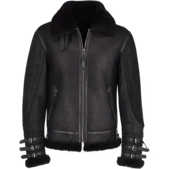Men's Black Aviator Flight Bomber Jacket – Shearling Lined Leather