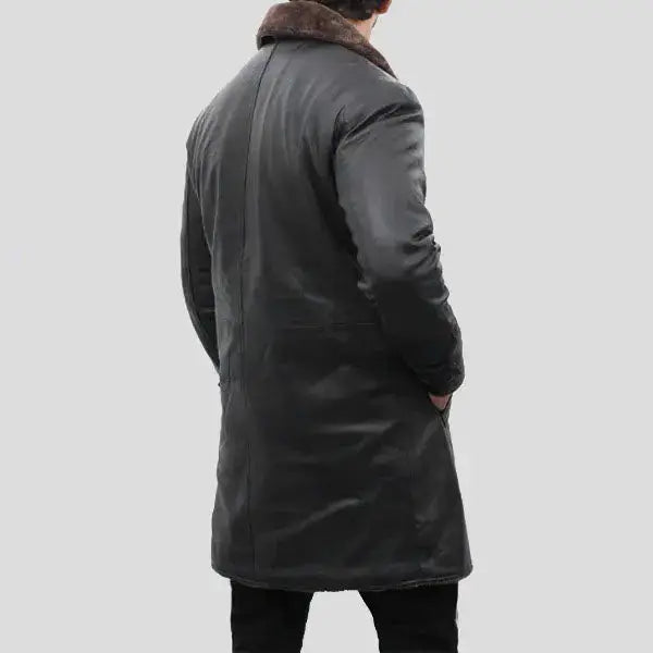 Mens Shearling Lined Leather Trench Coat