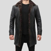 Mens Shearling Lined Leather Trench Coat