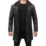 Men’s Shearling-Lined Black Leather Trench Coat
