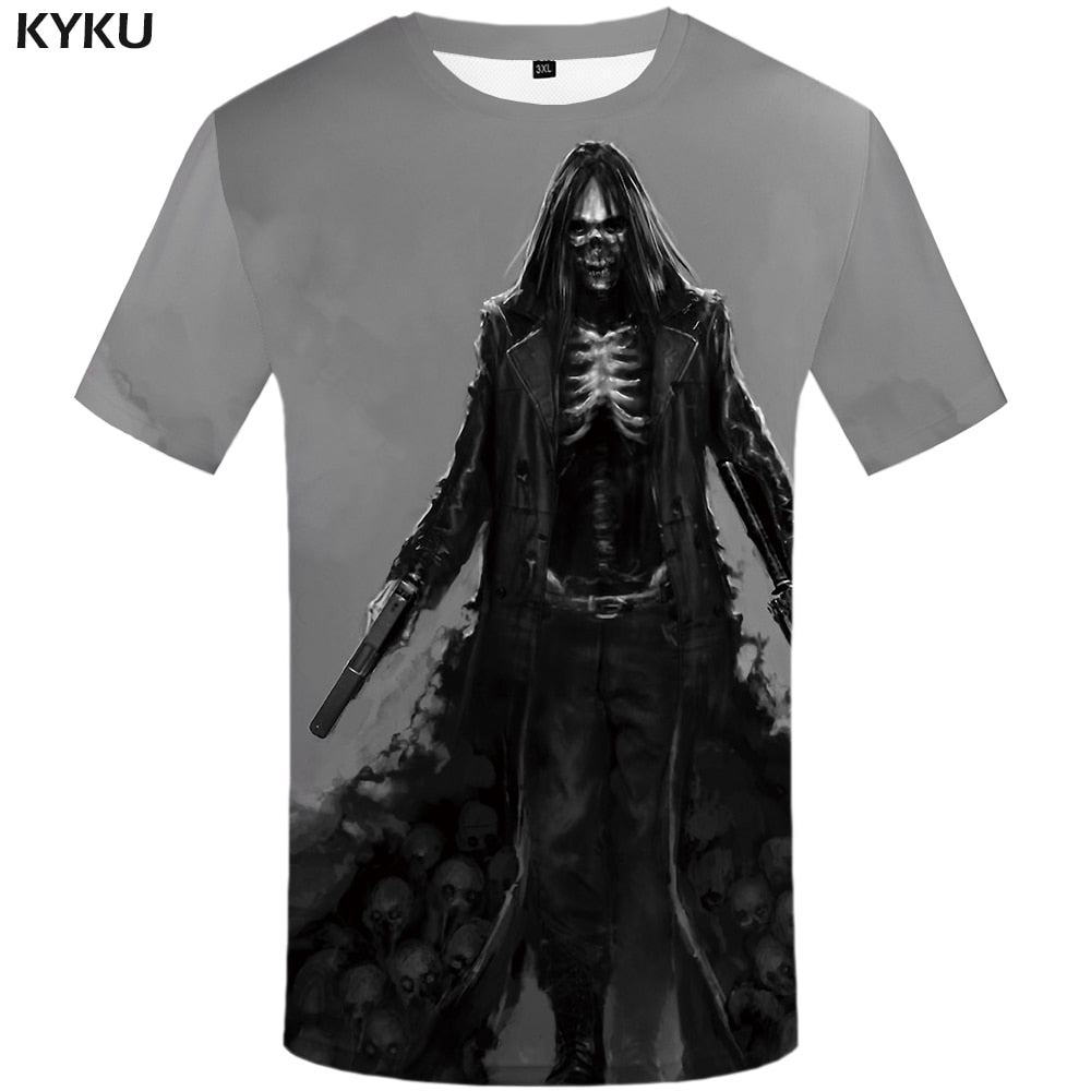 Skull T shirt Men Metal Tshirt Printed Rose Anime Clothes War Shirt Print Harajuku T-shirts 3d Mens Clothing