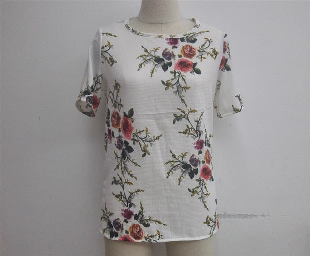 Summer Women Blouses Chiffon Print Blouse Short Sleeve Shirts Casual Ladies Clothing