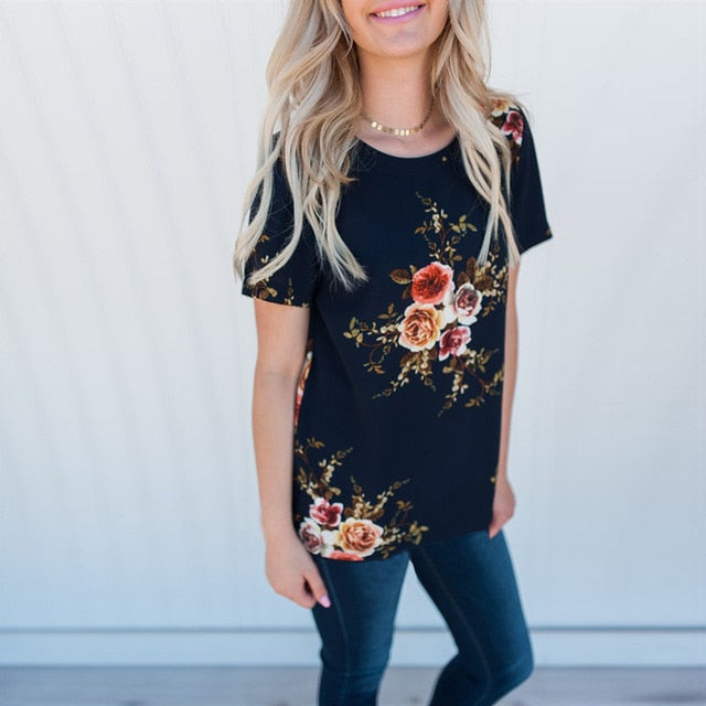 Summer Women Blouses Chiffon Print Blouse Short Sleeve Shirts Casual Ladies Clothing