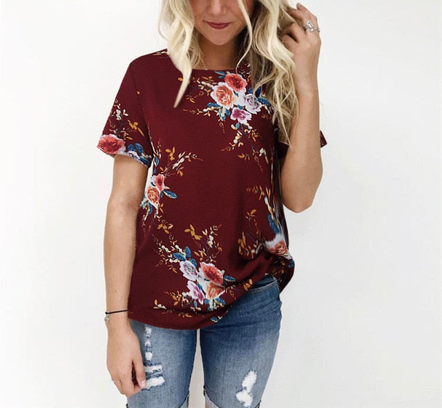 Summer Women Blouses Chiffon Print Blouse Short Sleeve Shirts Casual Ladies Clothing