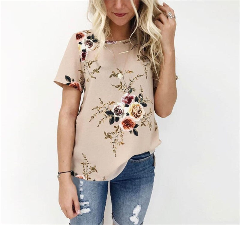 Summer Women Blouses Chiffon Print Blouse Short Sleeve Shirts Casual Ladies Clothing