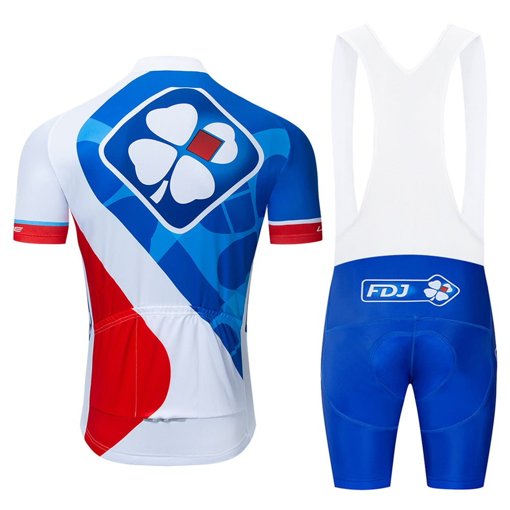 Pro Team FDJ Cycling Jersey 20D Bib Set MTB Uniform Bike Clothing Quick Dry Bicycle Wear Clothes Mens Short Maillot Culotte