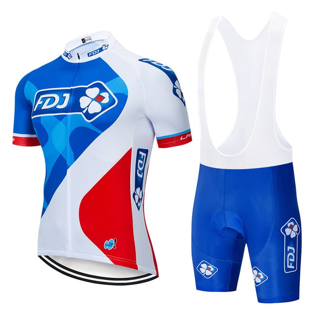 Pro Team FDJ Cycling Jersey 20D Bib Set MTB Uniform Bike Clothing Quick Dry Bicycle Wear Clothes Mens Short Maillot Culotte