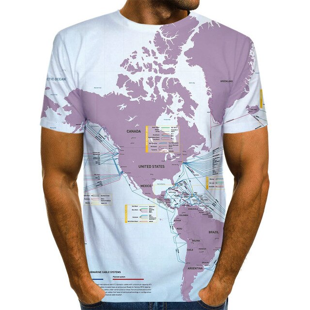 World Map T-shirt Funny T Shirts Summer Fashion Anime Tshirt 3D T Shirt Mens Clothing Tops Tees 2020 New Fashion