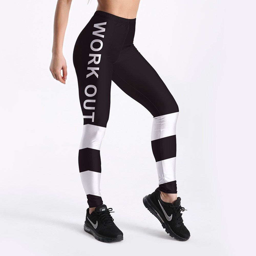 Fashion Workout Women Leggings Fitness Athleisure Clothing White Letter Printed Leggings  S-4XL