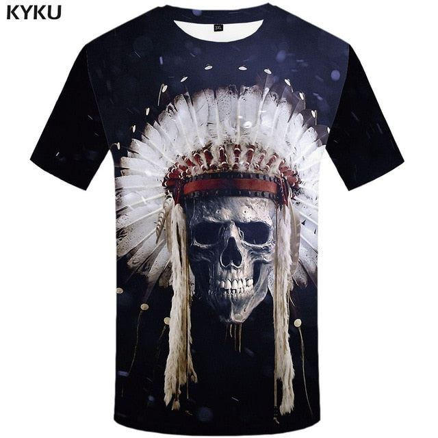Skull T shirt Men Metal Tshirt Printed Rose Anime Clothes War Shirt Print Harajuku T-shirts 3d Mens Clothing