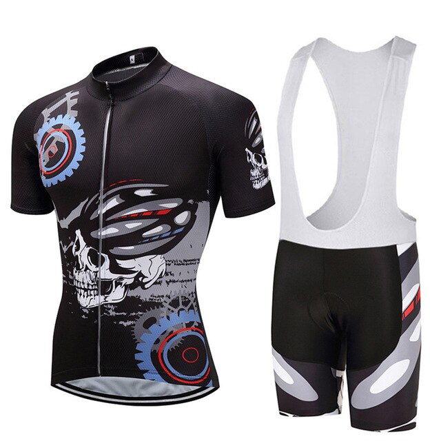 Skull Cycling Jersey 9D Bib Set MTB Uniform Bicycle Clothing Ropa Ciclismo Black Bike Clothes Men's Short Maillot Culotte