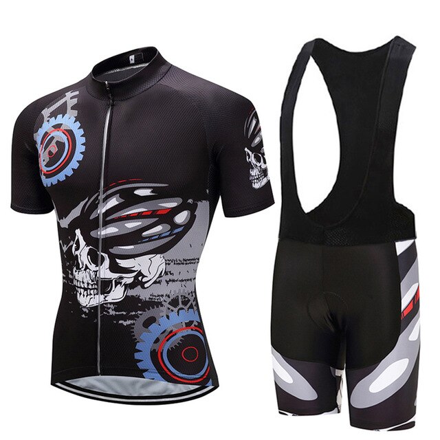 Skull Cycling Jersey 9D Bib Set MTB Uniform Bicycle Clothing Ropa Ciclismo Black Bike Clothes Men's Short Maillot Culotte