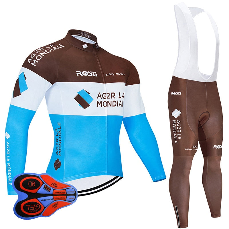 Pro Team Cycling Jersey 9D Set MTB Uniform France Bicycle Clothing Spring/Autumn Bike Clothes Mens Long Cycling Wear