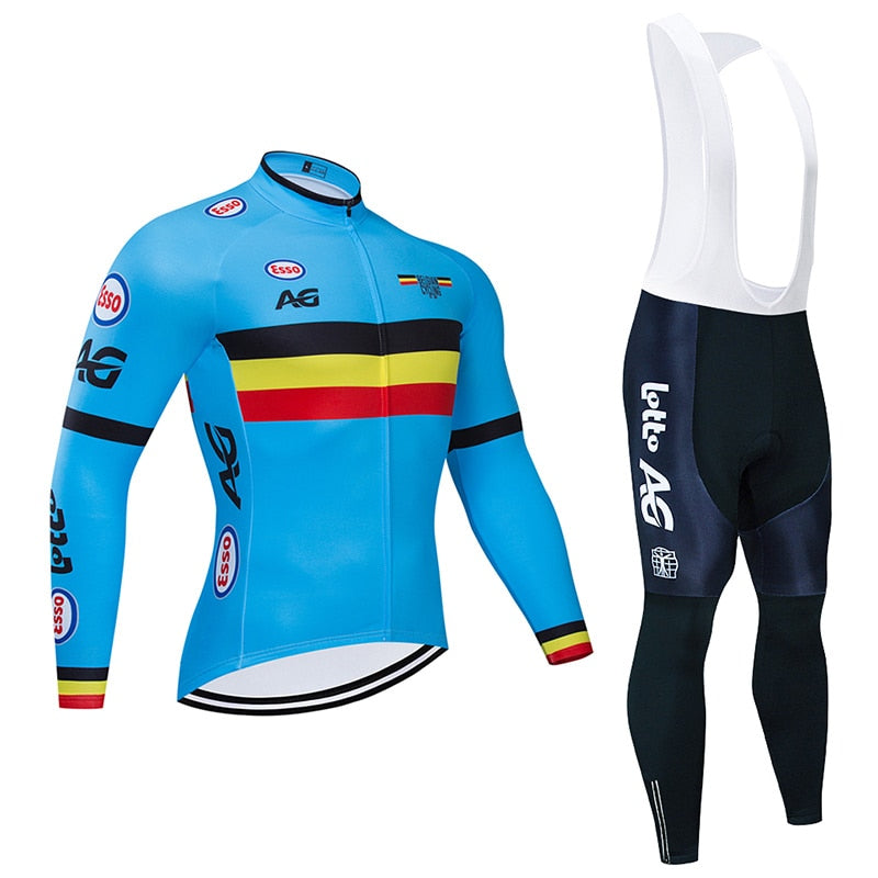 Spring/Autumn Belgium Cycling Jersey 9D Bib Set MTB Uniform Bike Clothing Quick Dry Bicycle Clothes Men‘s Long Cycling Wear