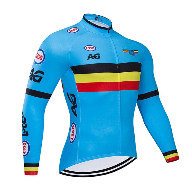 Spring/Autumn Belgium Cycling Jersey 9D Bib Set MTB Uniform Bike Clothing Quick Dry Bicycle Clothes Men‘s Long Cycling Wear