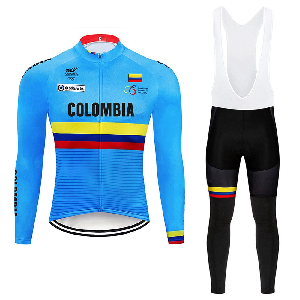 COLOMBIA Cycling Jersey 9D Bib Set MTB Uniform Bike Clothing Quick Dry Bicycle Clothes Mens Long Cycling Wear