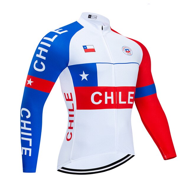 Spring/Autumn Team Chile Cycling Jersey Bib Set MTB Uniform Bike Clothing Quick Dry Bicycle Clothes Men‘s Long Cycling Wear