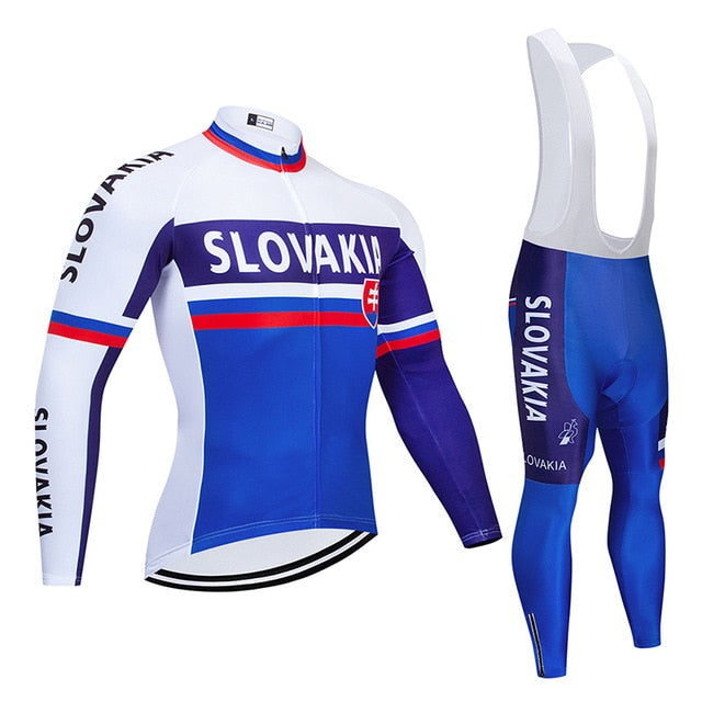 Spring/Autumn SLOVAKIA Cycling Jersey 9D Bib Set MTB Uniform Bike Clothing Quick Dry Bicycle Clothes Mens Long Cycling Wear